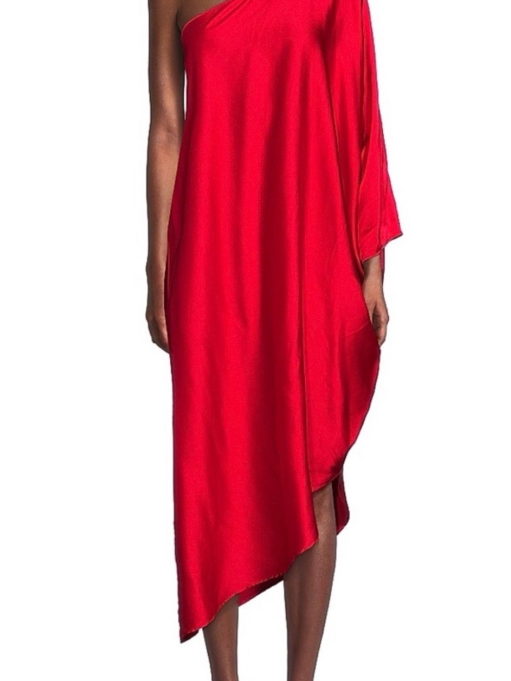Red One-Shoulder Satin Midi Dress